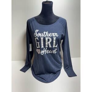 Paula Deen Southern Girl At Heart Long Sleeve Tee Shirt Sz Large Blue New